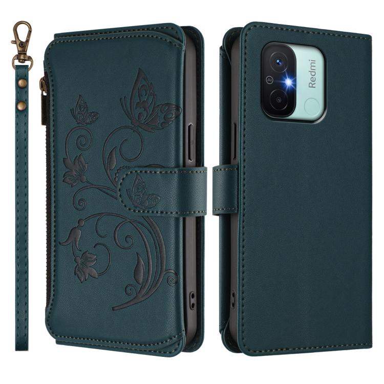For Redmi 11A / Poco C55 Butterfly Love Flower Multi-card Zipper Wallet Leather Phone Case