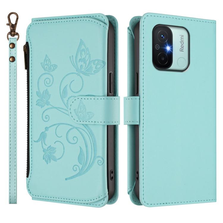 For Redmi 11A / Poco C55 Butterfly Love Flower Multi-card Zipper Wallet Leather Phone Case