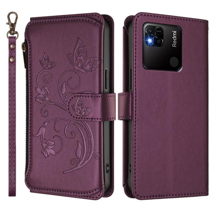 For Redmi 10A / Redmi 9C Butterfly Love Flower Multi-card Zipper Wallet Leather Phone Case