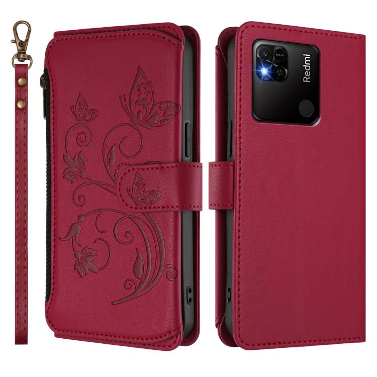 For Redmi 10A / Redmi 9C Butterfly Love Flower Multi-card Zipper Wallet Leather Phone Case
