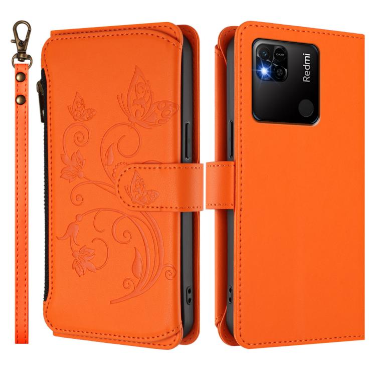 For Redmi 10A / Redmi 9C Butterfly Love Flower Multi-card Zipper Wallet Leather Phone Case