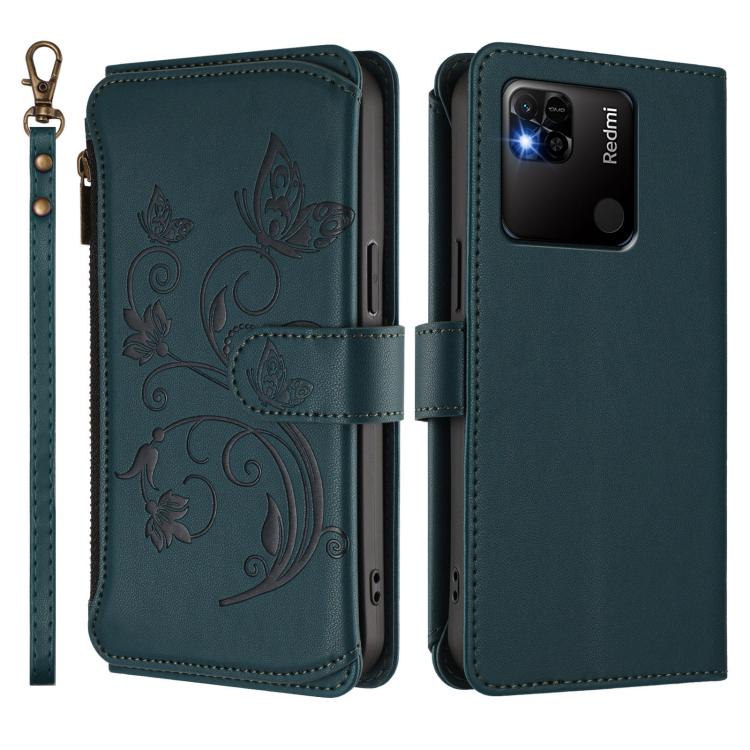 For Redmi 10A / Redmi 9C Butterfly Love Flower Multi-card Zipper Wallet Leather Phone Case