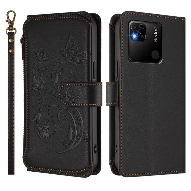 For Redmi 10A / Redmi 9C Butterfly Love Flower Multi-card Zipper Wallet Leather Phone Case