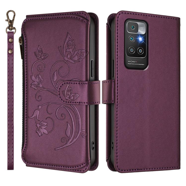 For Redmi 10 2022 Butterfly Love Flower Multi-card Zipper Wallet Leather Phone Case