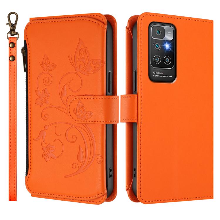 For Redmi 10 2022 Butterfly Love Flower Multi-card Zipper Wallet Leather Phone Case