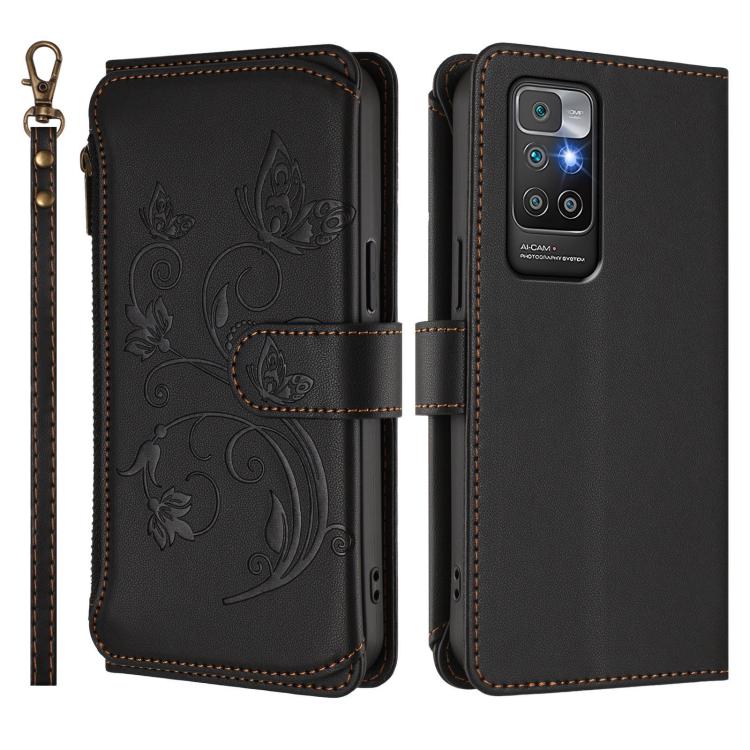 For Redmi 10 2022 Butterfly Love Flower Multi-card Zipper Wallet Leather Phone Case