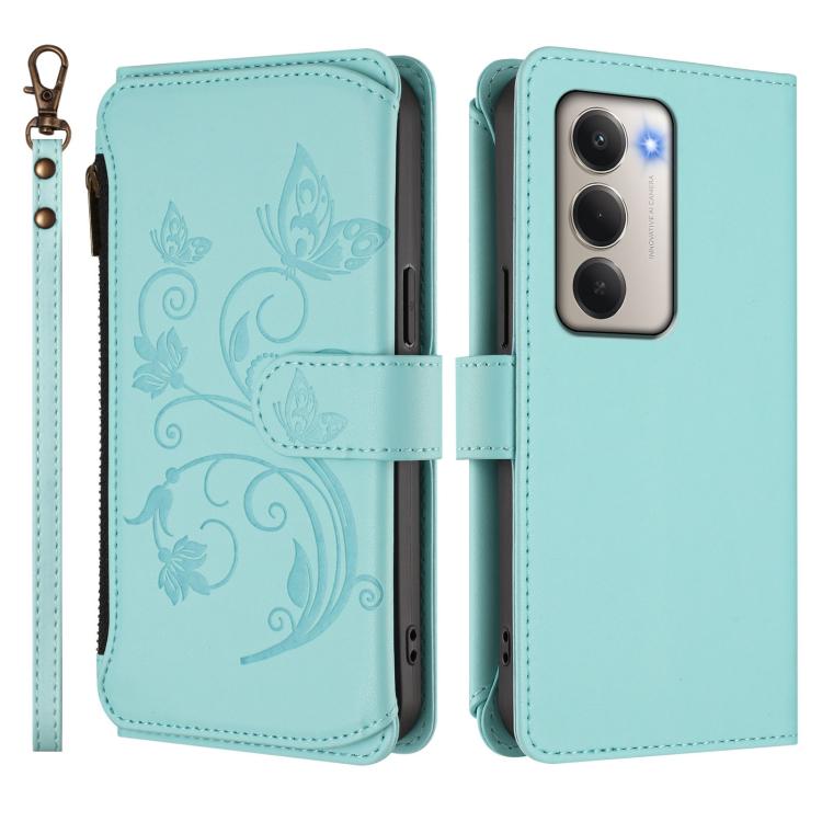 For Redmi 15 5G Global / 15 4G SEA 169.5mm Butterfly Love Flower Multi-card Zipper Wallet Leather Phone Case