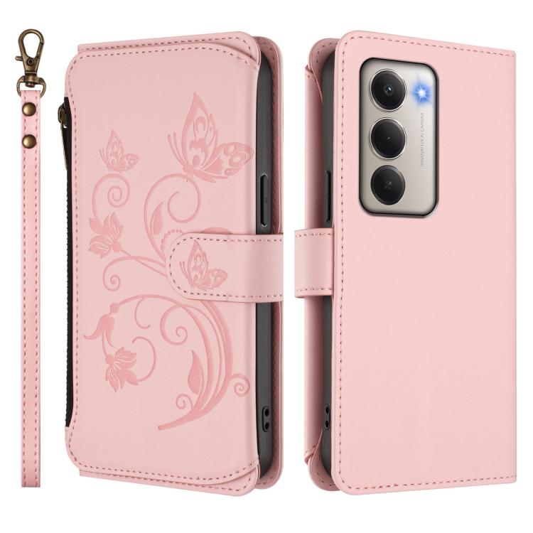 For Redmi 15 5G Global / 15 4G SEA 169.5mm Butterfly Love Flower Multi-card Zipper Wallet Leather Phone Case