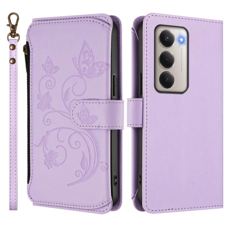 For Redmi 15 5G Global / 15 4G SEA 169.5mm Butterfly Love Flower Multi-card Zipper Wallet Leather Phone Case