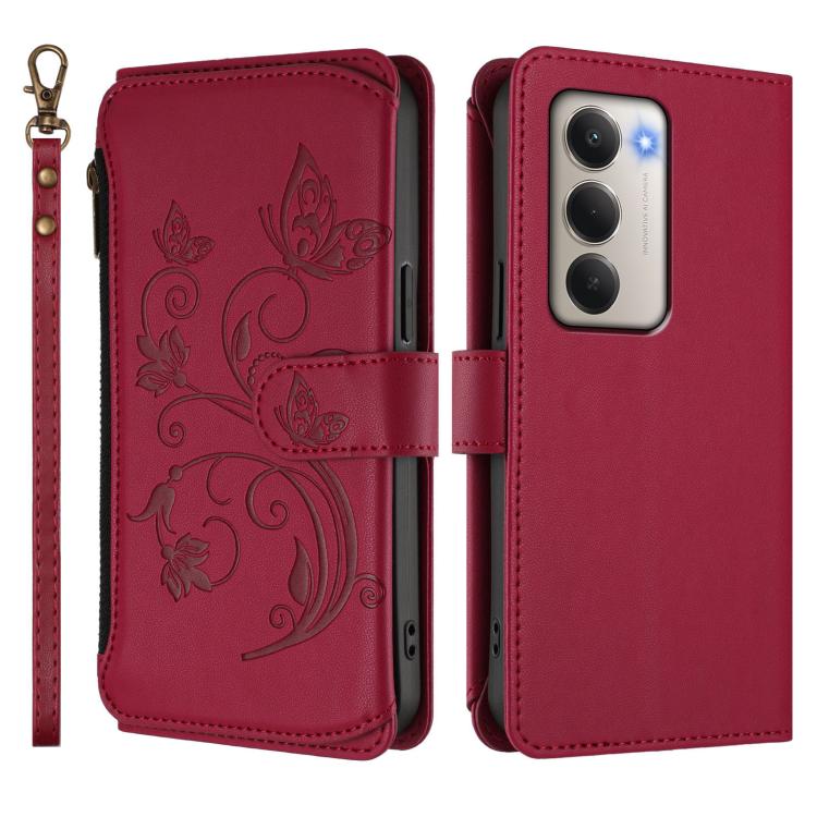 For Redmi 15 5G / 4G EU 171mm Butterfly Love Flower Multi-card Zipper Wallet Leather Phone Case