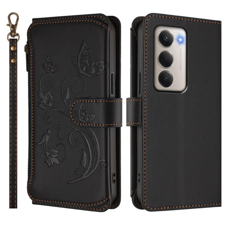 For Redmi 15 5G / 4G EU 171mm Butterfly Love Flower Multi-card Zipper Wallet Leather Phone Case