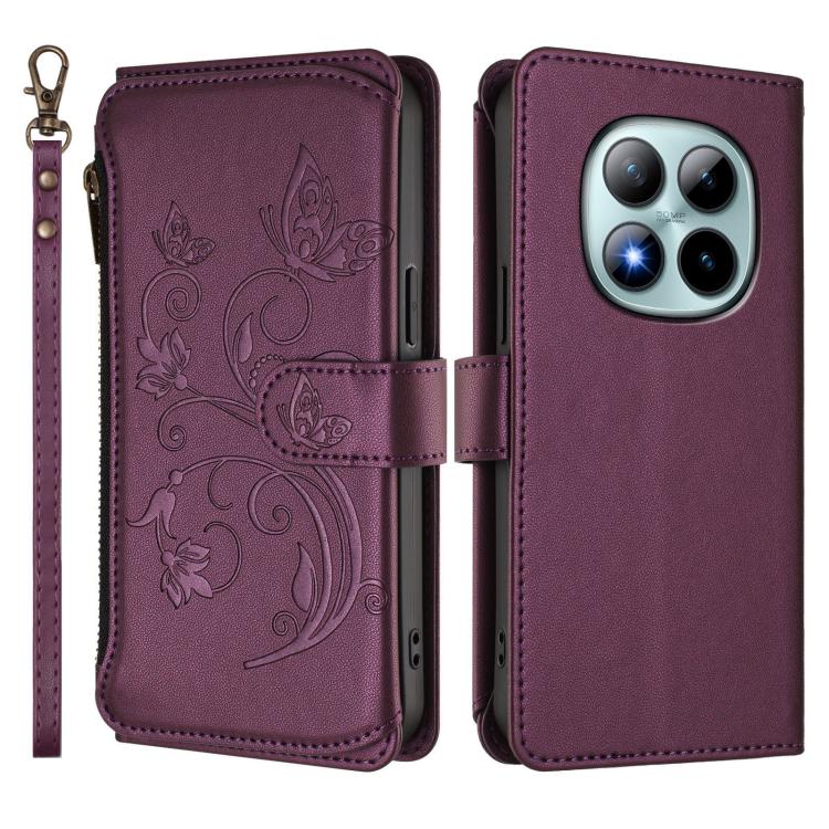 For Redmi Note 15 Pro+ 5G 163.3mm Butterfly Love Flower Multi-card Zipper Wallet Leather Phone Case