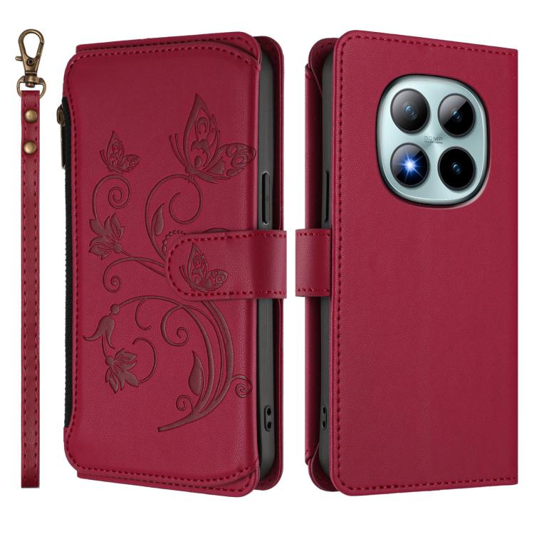For Redmi Note 15 Pro+ 5G 163.3mm Butterfly Love Flower Multi-card Zipper Wallet Leather Phone Case