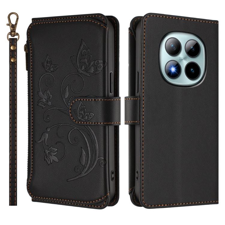 For Redmi Note 15 Pro+ 5G 163.3mm Butterfly Love Flower Multi-card Zipper Wallet Leather Phone Case