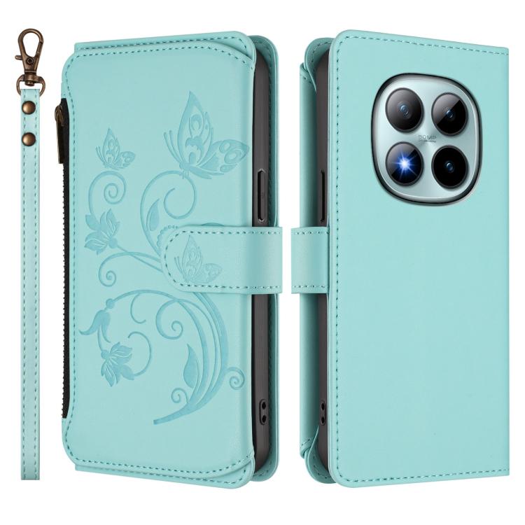 For Redmi Note 15 Pro+ 5G 163.3mm Butterfly Love Flower Multi-card Zipper Wallet Leather Phone Case