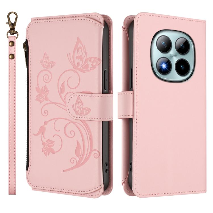 For Redmi Note 15 Pro+ 5G 163.3mm Butterfly Love Flower Multi-card Zipper Wallet Leather Phone Case