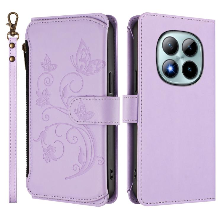 For Redmi Note 15 Pro+ 5G 163.3mm Butterfly Love Flower Multi-card Zipper Wallet Leather Phone Case