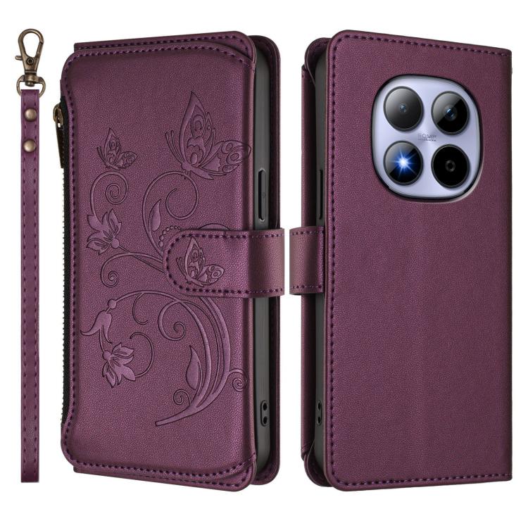 For Redmi Note 15 Pro 5G Global 163.6mm Butterfly Love Flower Multi-card Zipper Wallet Leather Phone Case