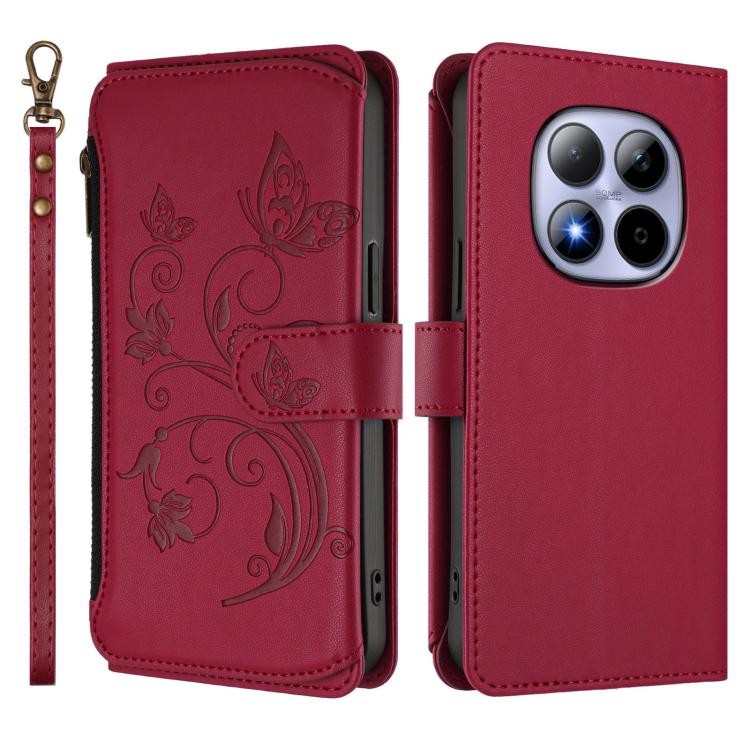 For Redmi Note 15 Pro 5G Global 163.6mm Butterfly Love Flower Multi-card Zipper Wallet Leather Phone Case