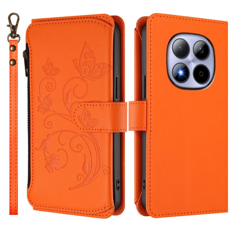 For Redmi Note 15 Pro 5G Global 163.6mm Butterfly Love Flower Multi-card Zipper Wallet Leather Phone Case