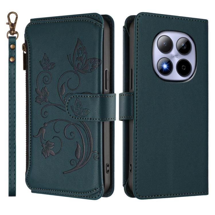 For Redmi Note 15 Pro 5G Global 163.6mm Butterfly Love Flower Multi-card Zipper Wallet Leather Phone Case