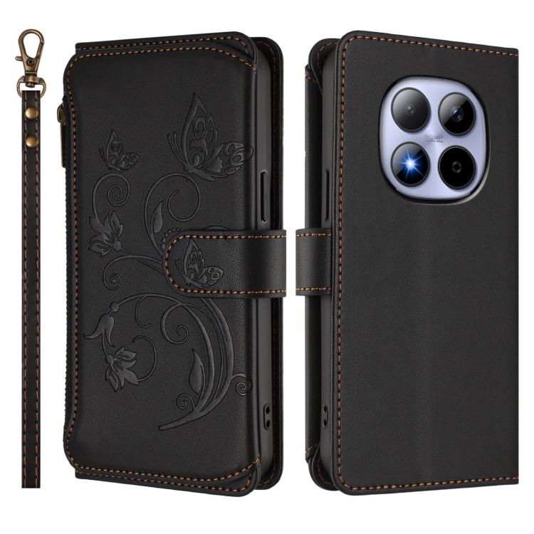 For Redmi Note 15 Pro 5G Global 163.6mm Butterfly Love Flower Multi-card Zipper Wallet Leather Phone Case