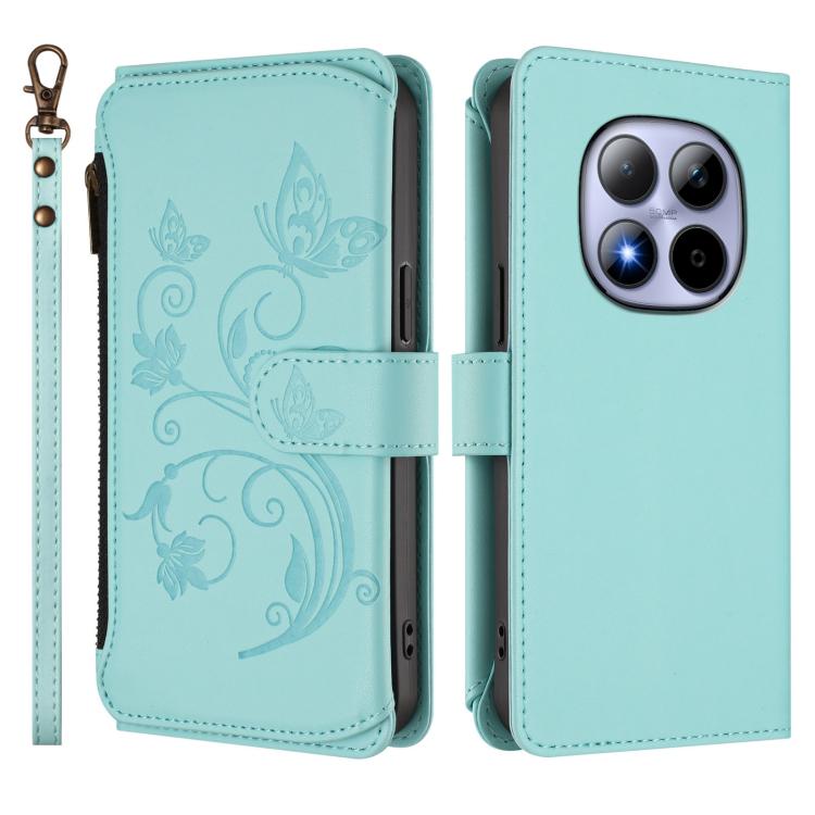 For Redmi Note 15 Pro 5G Global 163.6mm Butterfly Love Flower Multi-card Zipper Wallet Leather Phone Case