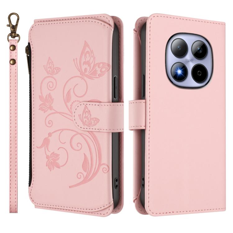 For Redmi Note 15 Pro 5G Global 163.6mm Butterfly Love Flower Multi-card Zipper Wallet Leather Phone Case