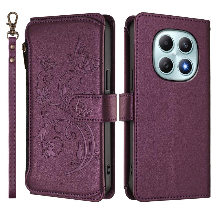 For Redmi Note 15 4G / 5G Global 164mm Butterfly Love Flower Multi-card Zipper Wallet Leather Phone Case