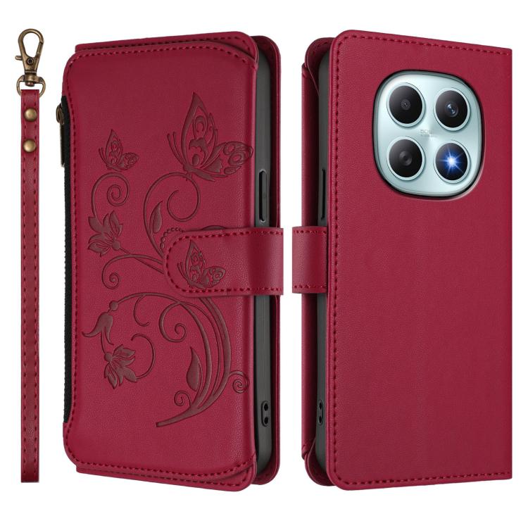 For Redmi Note 15 4G / 5G Global 164mm Butterfly Love Flower Multi-card Zipper Wallet Leather Phone Case
