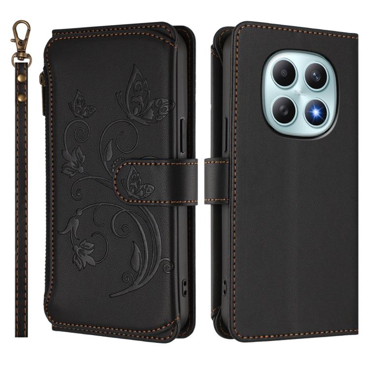 For Redmi Note 15 4G / 5G Global 164mm Butterfly Love Flower Multi-card Zipper Wallet Leather Phone Case