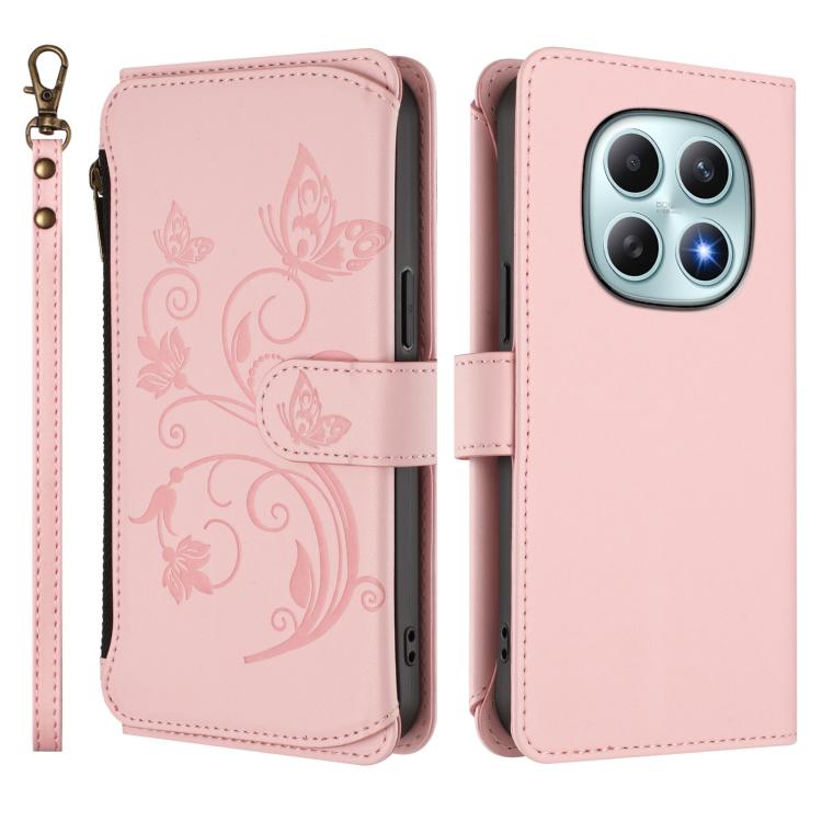 For Redmi Note 15 4G / 5G Global 164mm Butterfly Love Flower Multi-card Zipper Wallet Leather Phone Case