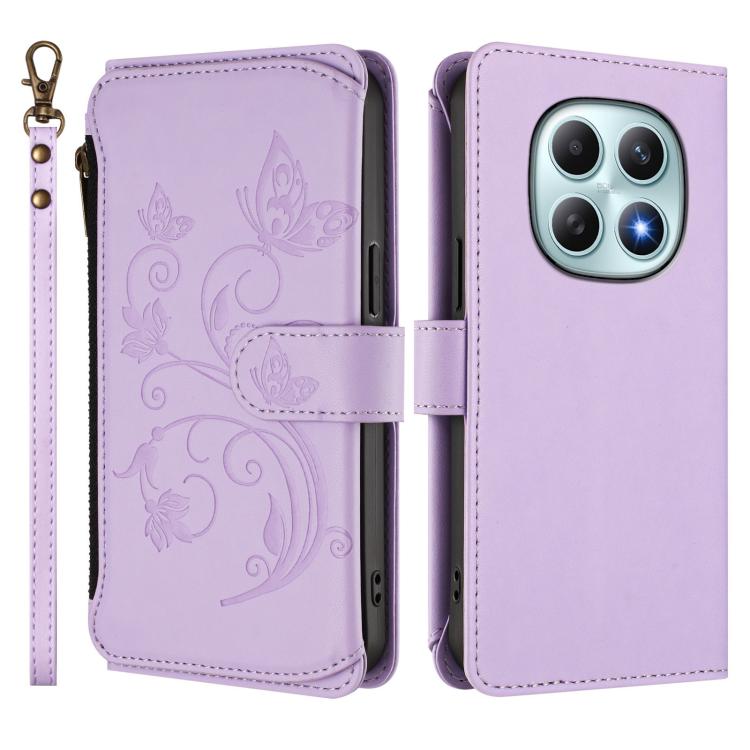 For Redmi Note 15 4G / 5G Global 164mm Butterfly Love Flower Multi-card Zipper Wallet Leather Phone Case