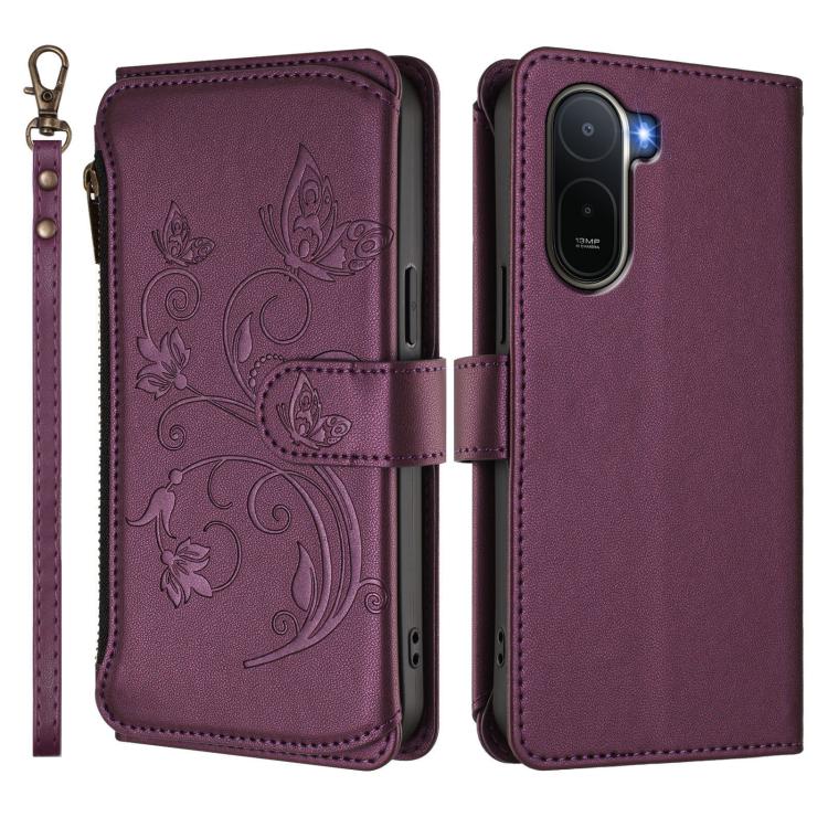 For Redmi A7 Pro 171mm / Poco C85x 5G Butterfly Love Flower Multi-card Zipper Wallet Leather Phone Case
