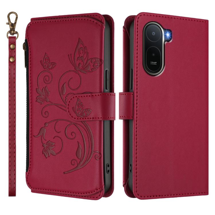 For Redmi A7 Pro 171mm / Poco C85x 5G Butterfly Love Flower Multi-card Zipper Wallet Leather Phone Case