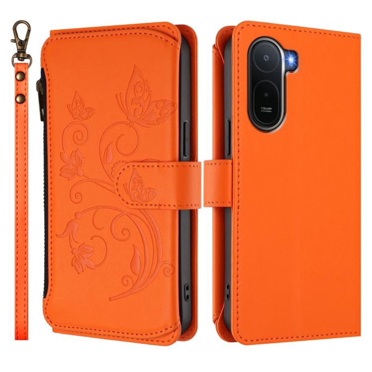 For Redmi A7 Pro 171mm / Poco C85x 5G Butterfly Love Flower Multi-card Zipper Wallet Leather Phone Case