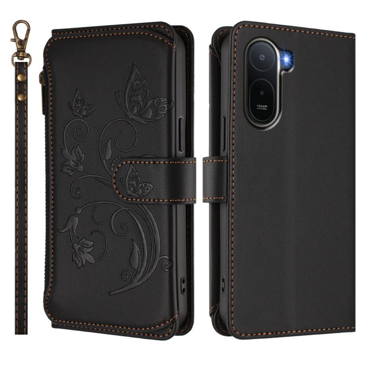 For Redmi A7 Pro 171mm / Poco C85x 5G Butterfly Love Flower Multi-card Zipper Wallet Leather Phone Case