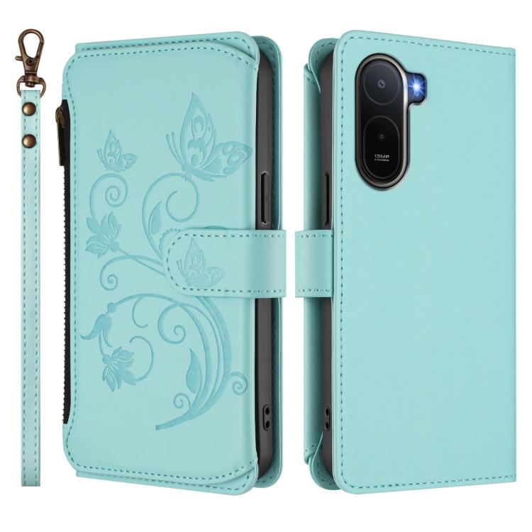 For Redmi A7 Pro 171mm / Poco C85x 5G Butterfly Love Flower Multi-card Zipper Wallet Leather Phone Case
