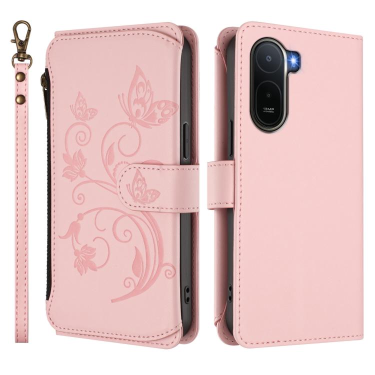 For Redmi A7 Pro 171mm / Poco C85x 5G Butterfly Love Flower Multi-card Zipper Wallet Leather Phone Case