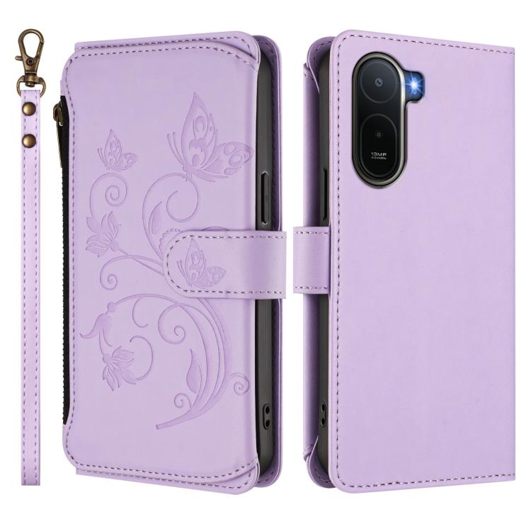 For Redmi A7 Pro 171mm / Poco C85x 5G Butterfly Love Flower Multi-card Zipper Wallet Leather Phone Case