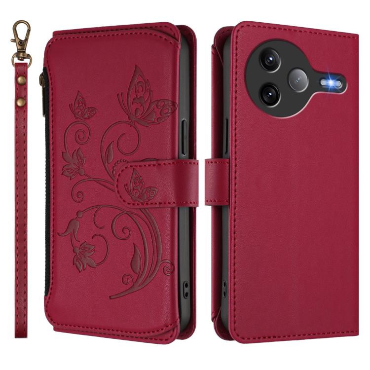 For Xiaomi Poco F7 Ultra / Redmi K80 Pro Butterfly Love Flower Multi-card Zipper Wallet Leather Phone Case