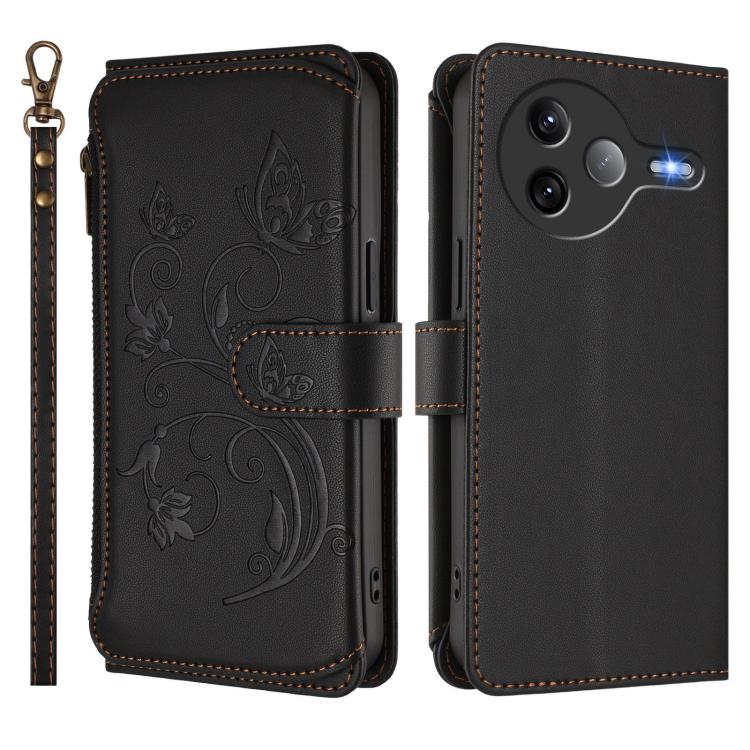 For Xiaomi Poco F7 Ultra / Redmi K80 Pro Butterfly Love Flower Multi-card Zipper Wallet Leather Phone Case