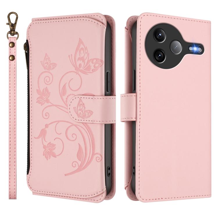 For Xiaomi Poco F7 Ultra / Redmi K80 Pro Butterfly Love Flower Multi-card Zipper Wallet Leather Phone Case