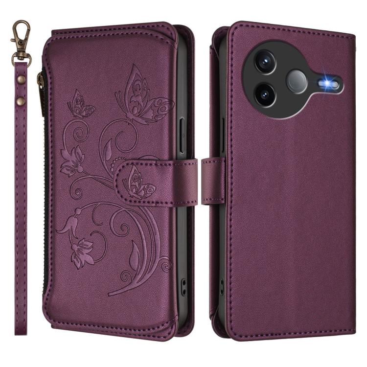 For Xiaomi Poco F7 Pro / Redmi K80 Butterfly Love Flower Multi-card Zipper Wallet Leather Phone Case