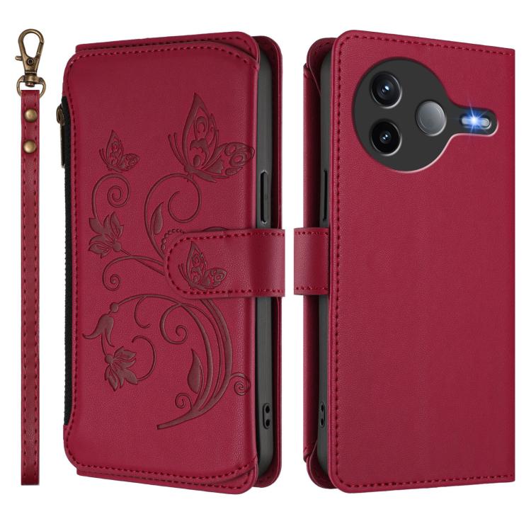 For Xiaomi Poco F7 Pro / Redmi K80 Butterfly Love Flower Multi-card Zipper Wallet Leather Phone Case