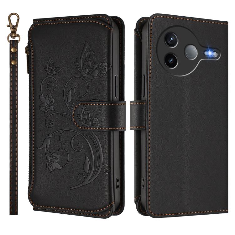 For Xiaomi Poco F7 Pro / Redmi K80 Butterfly Love Flower Multi-card Zipper Wallet Leather Phone Case