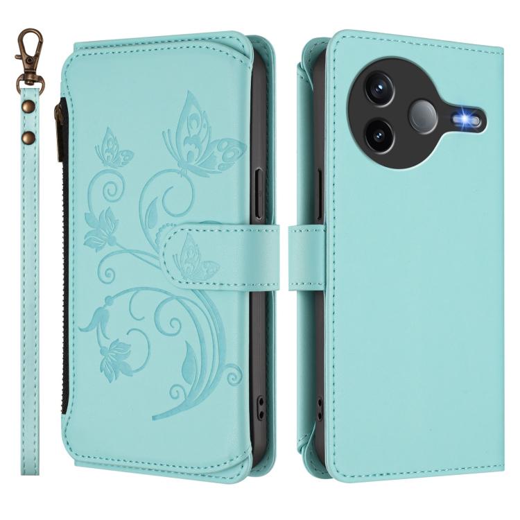 For Xiaomi Poco F7 Pro / Redmi K80 Butterfly Love Flower Multi-card Zipper Wallet Leather Phone Case