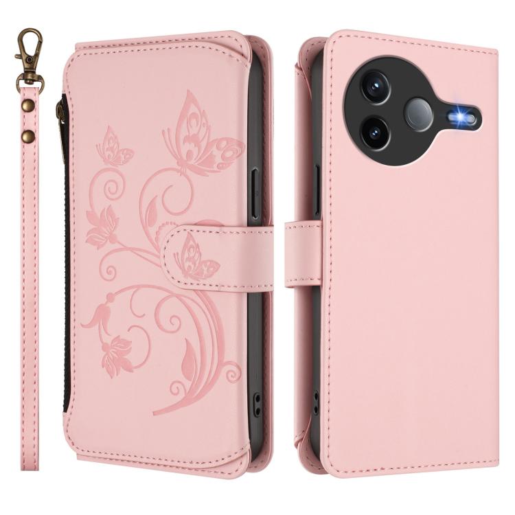 For Xiaomi Poco F7 Pro / Redmi K80 Butterfly Love Flower Multi-card Zipper Wallet Leather Phone Case