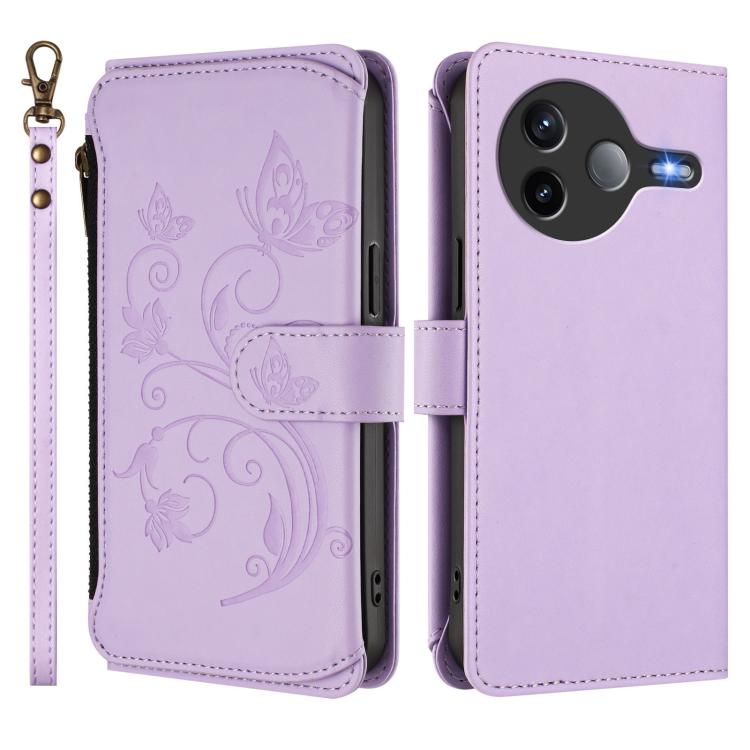 For Xiaomi Poco F7 Pro / Redmi K80 Butterfly Love Flower Multi-card Zipper Wallet Leather Phone Case
