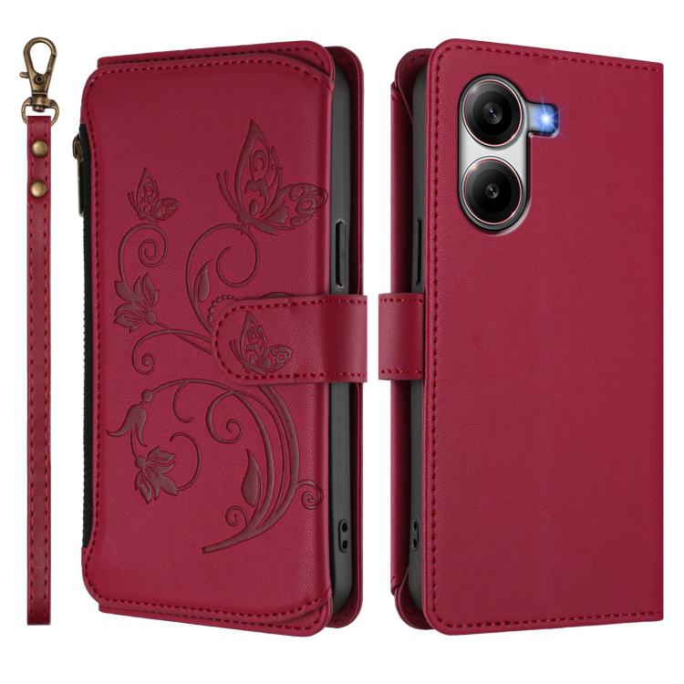 For Xiaomi Poco X7 Pro Butterfly Love Flower Multi-card Zipper Wallet Leather Phone Case